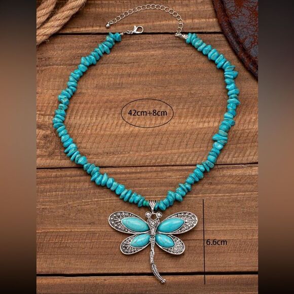 Vintage Western style Cowboy Inspired Turquoise Dragonfly Beads Necklace Pendant - Picture 5 of 12